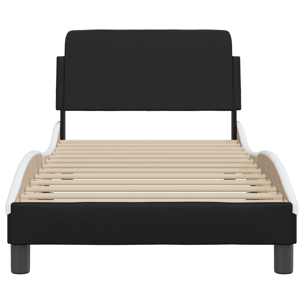 Bedframe Met Hoofdbord Kunstleer Zwart En Wit 80X200 Cm