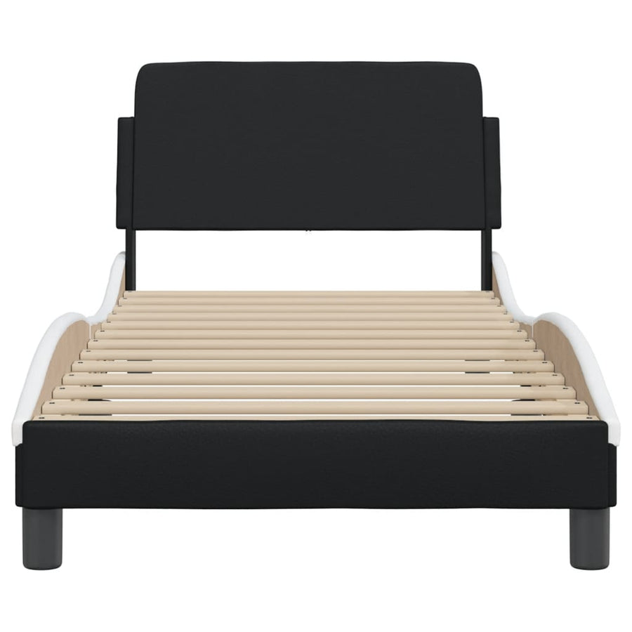 Bedframe Met Hoofdbord Kunstleer Zwart En Wit 80X200 Cm