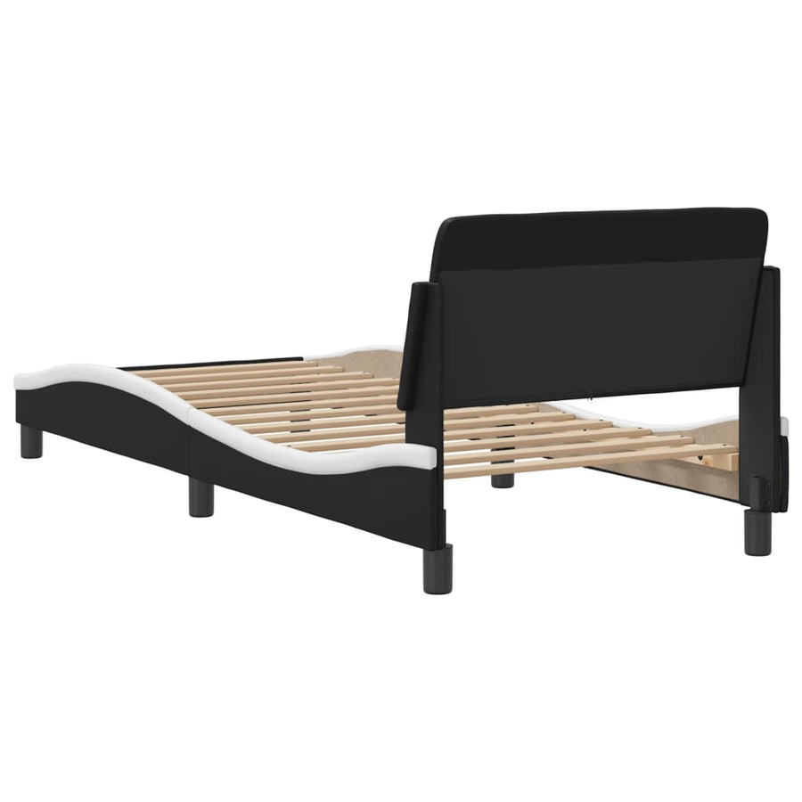 Bedframe Met Hoofdbord Kunstleer Zwart En Wit 80X200 Cm