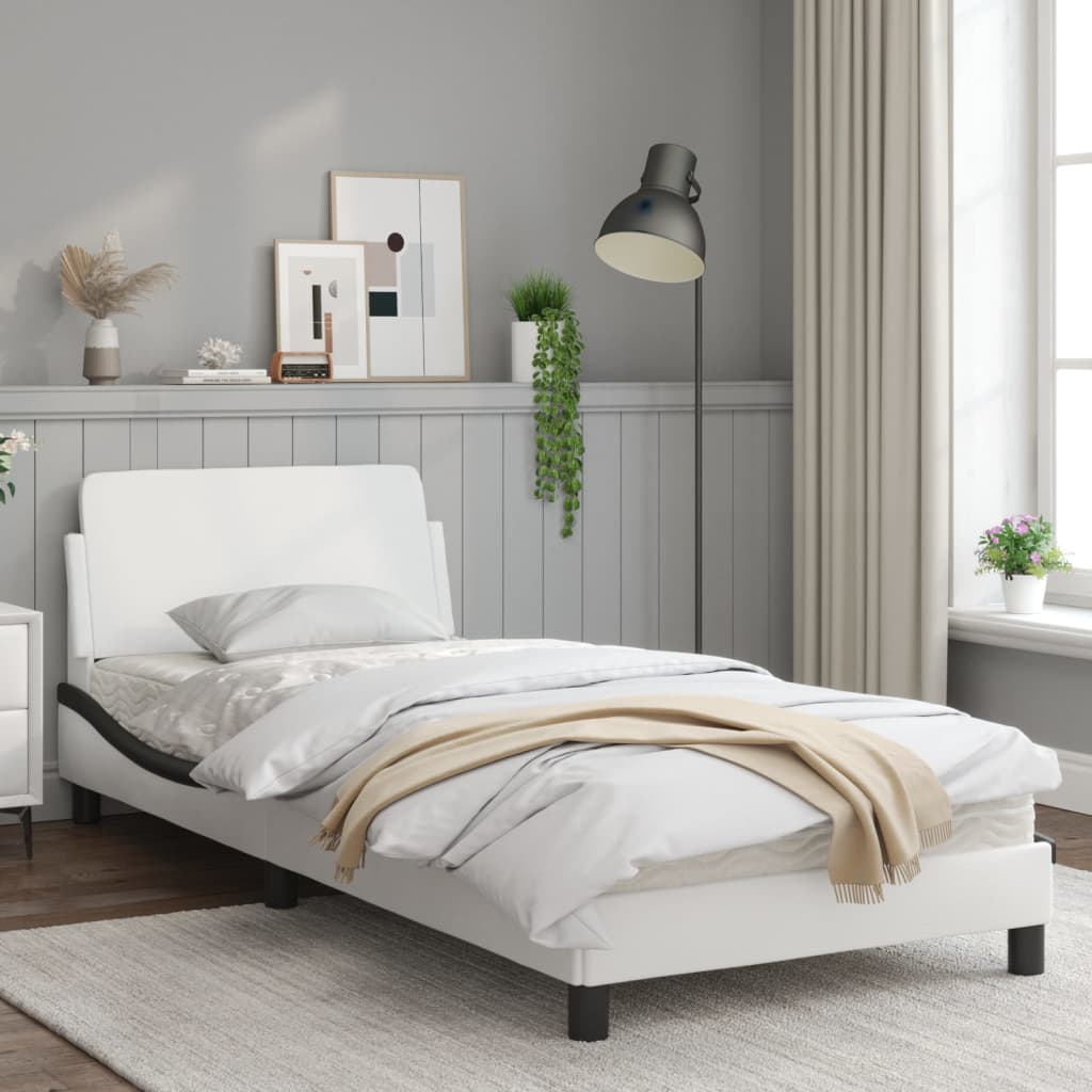 Bedframe Met Hoofdbord Kunstleer Wit En Zwart 80X200 Cm