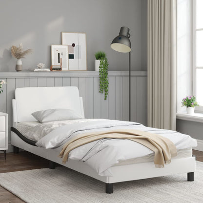 Bedframe Met Hoofdbord Kunstleer Wit En Zwart 80X200 Cm
