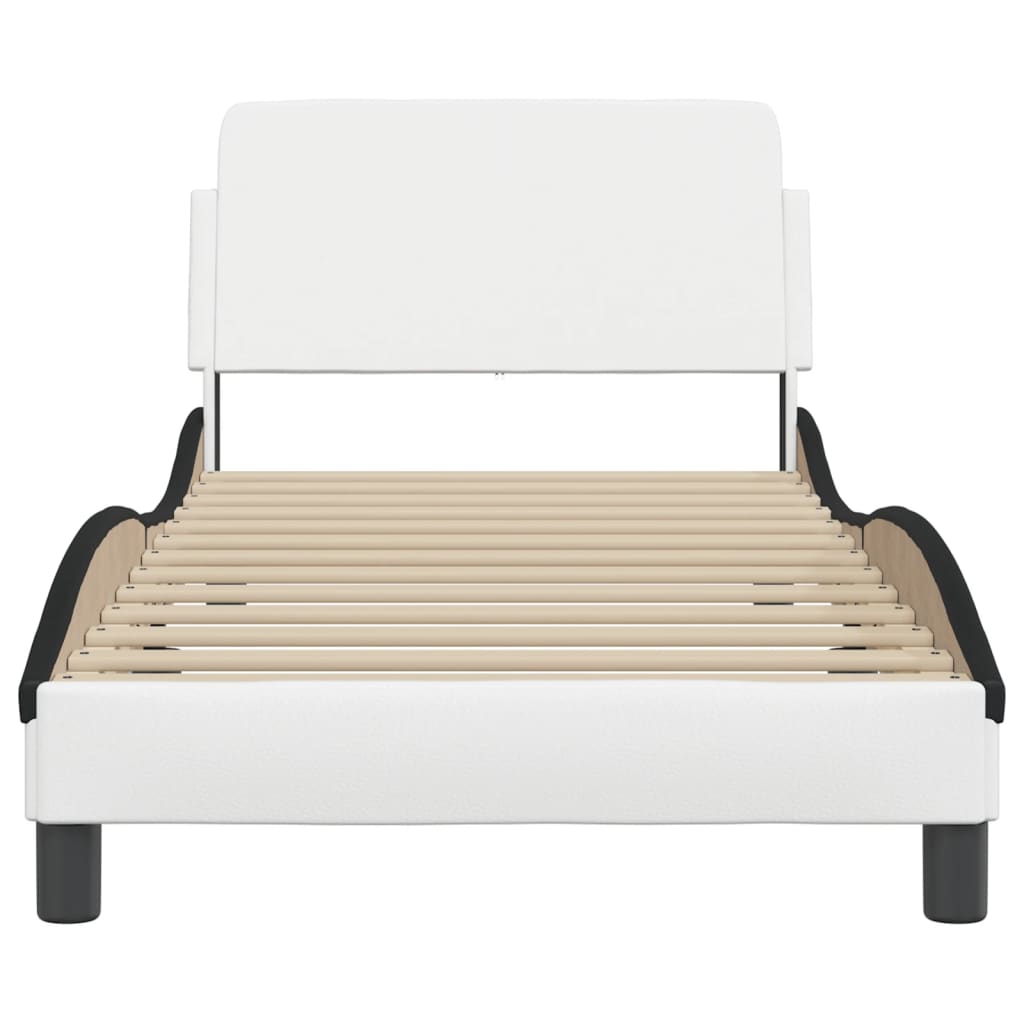 Bedframe Met Hoofdbord Kunstleer Wit En Zwart 80X200 Cm