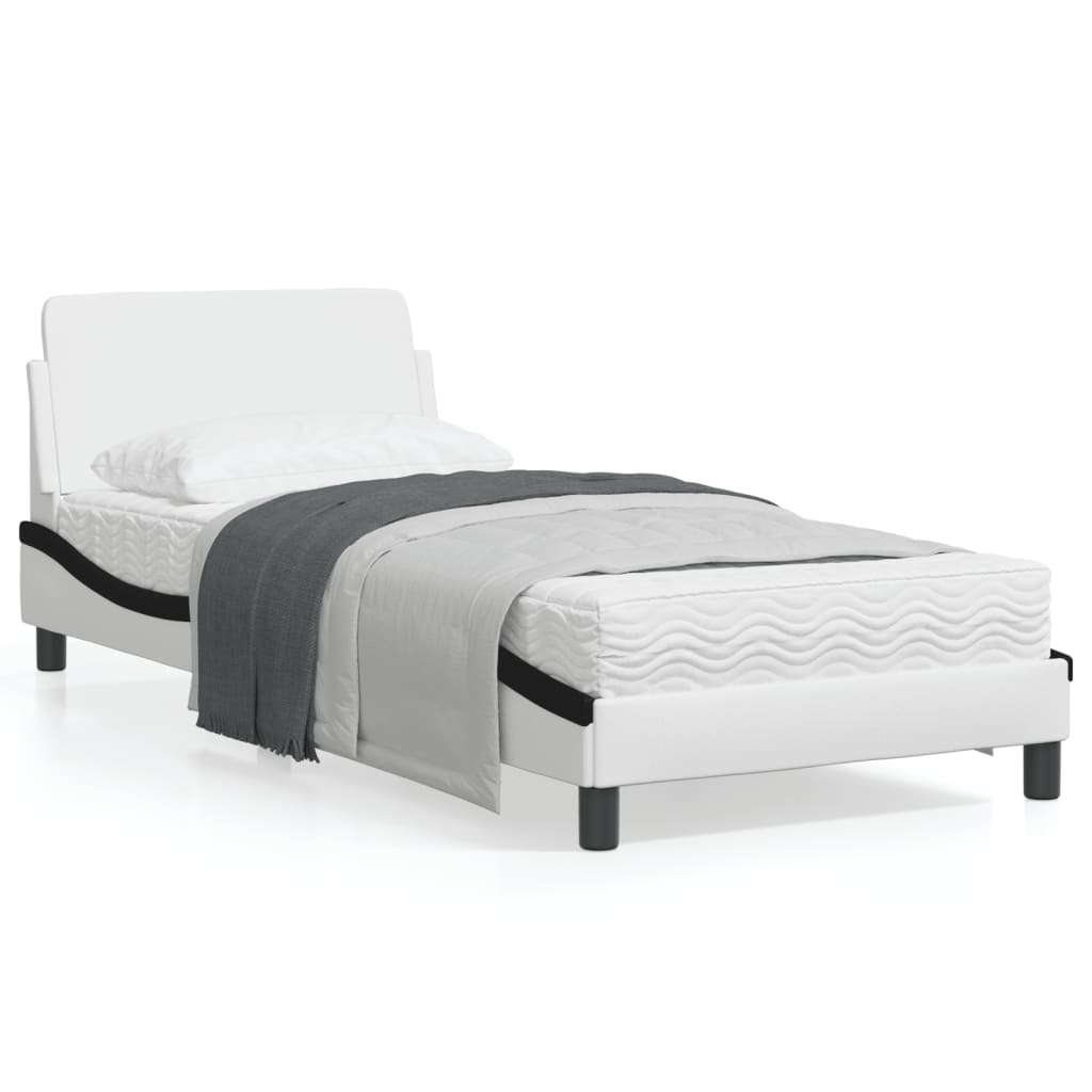 Bedframe Met Hoofdbord Kunstleer Wit En Zwart 80X200 Cm