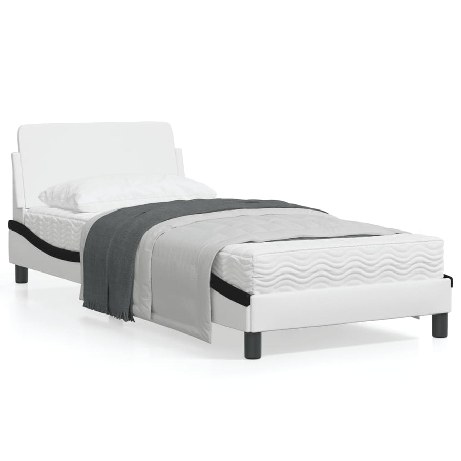 Bedframe Met Hoofdbord Kunstleer Wit En Zwart 80X200 Cm