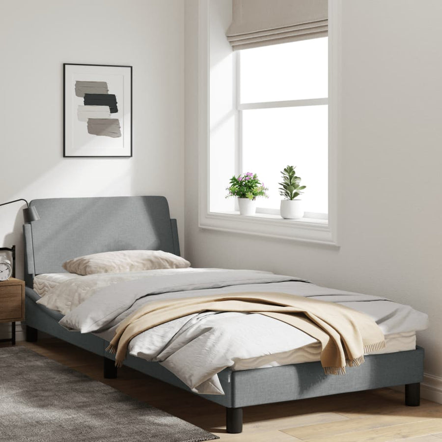 Bedframe Met Hoofdbord Stof Lichtgrijs 90X190 Cm