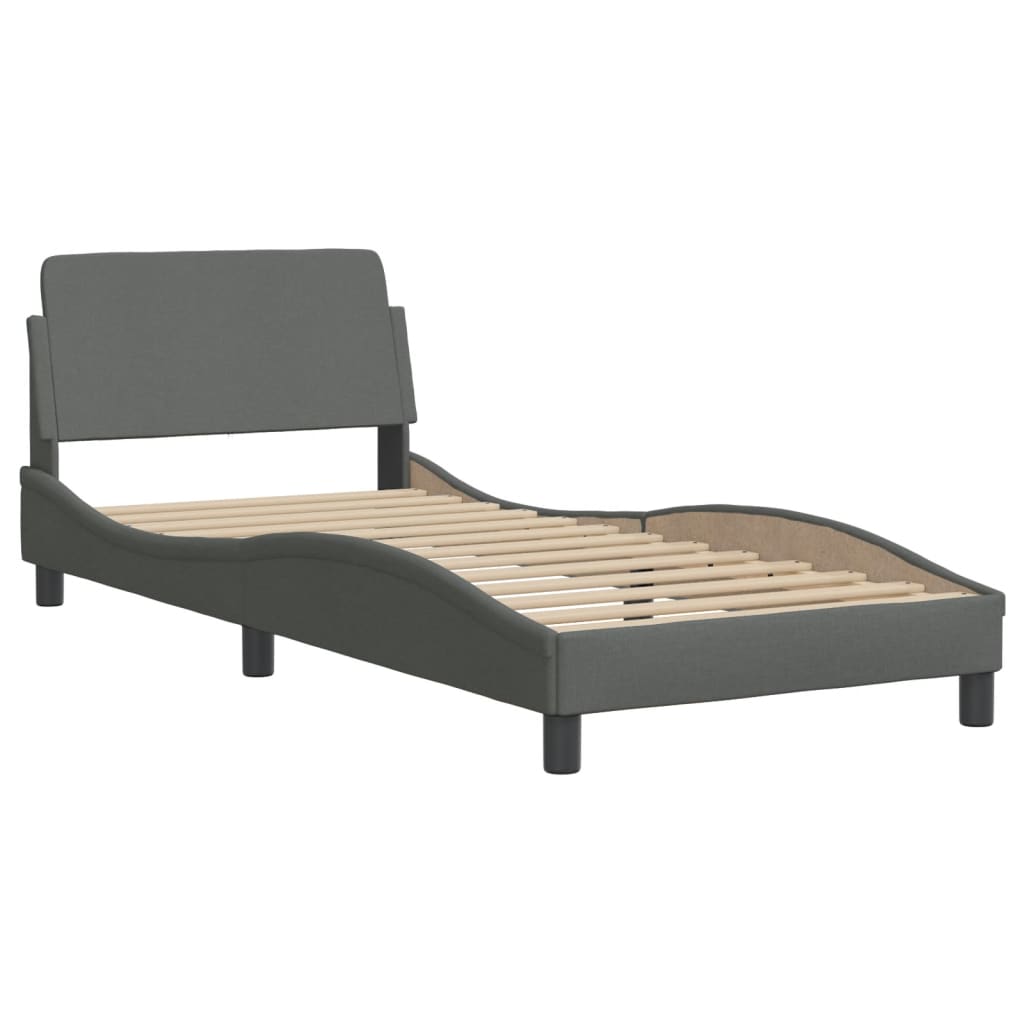 Bedframe Met Hoofdbord Stof Donkergrijs 90X190 Cm