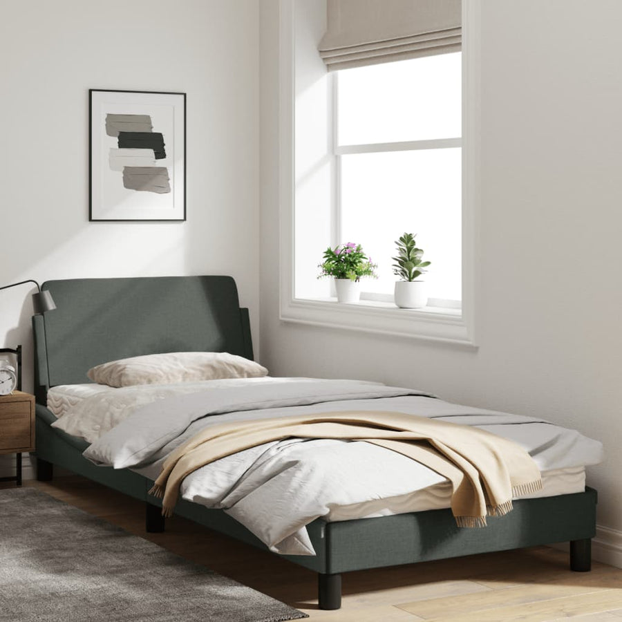 Bedframe Met Hoofdbord Stof Donkergrijs 90X190 Cm
