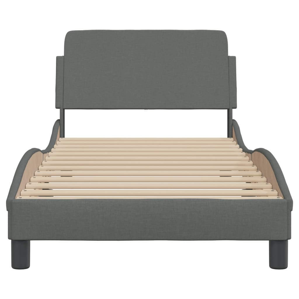 Bedframe Met Hoofdbord Stof Donkergrijs 90X190 Cm