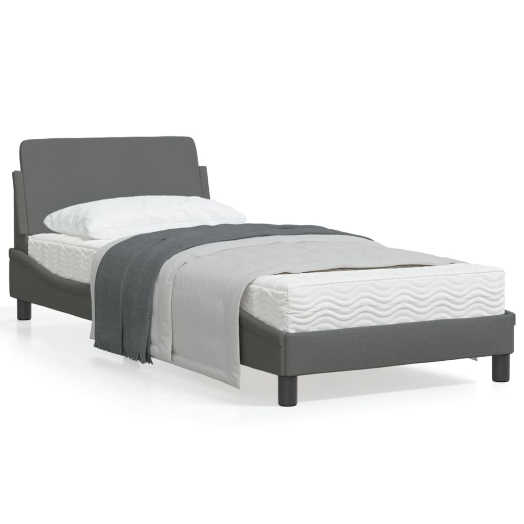 Bedframe Met Hoofdbord Stof Donkergrijs 90X190 Cm