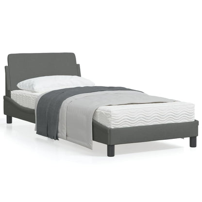Bedframe Met Hoofdbord Stof Donkergrijs 90X190 Cm