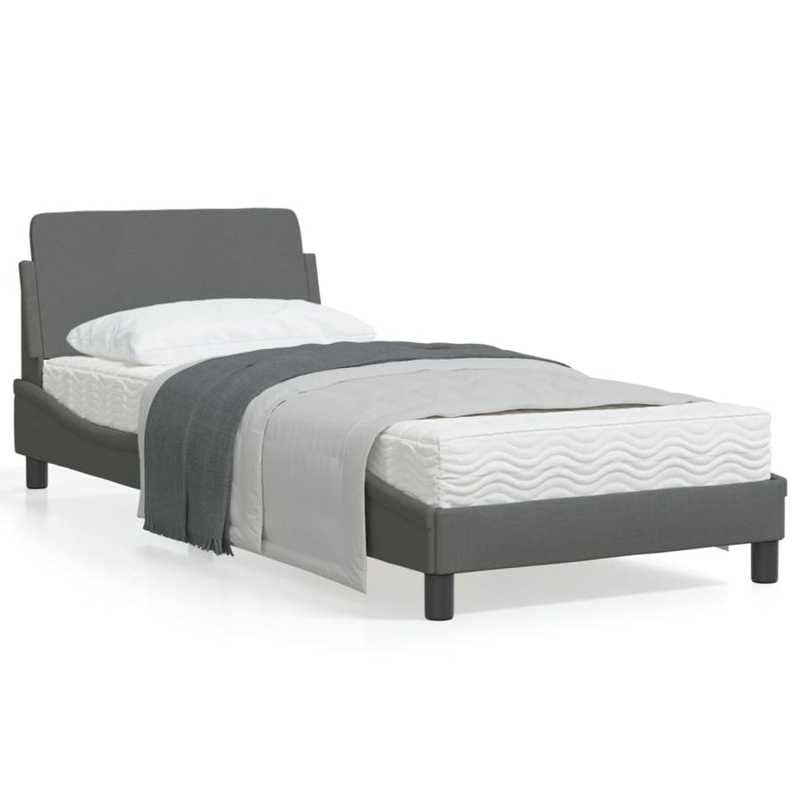 Bedframe Met Hoofdbord Stof Donkergrijs 90X190 Cm