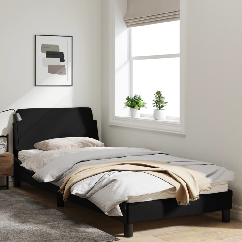 Bedframe Met Hoofdbord Stof Zwart 90X190 Cm