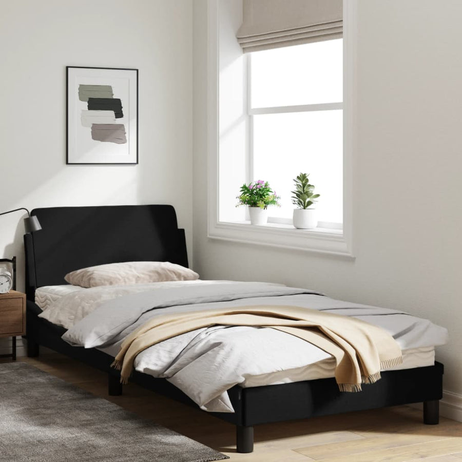 Bedframe Met Hoofdbord Stof Zwart 90X190 Cm