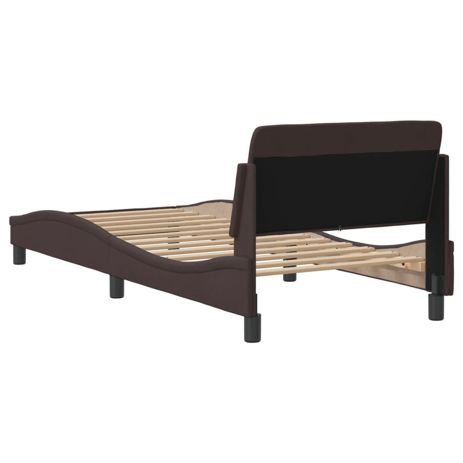 Bedframe Met Hoofdbord Stof Donkerbruin 90X190 Cm