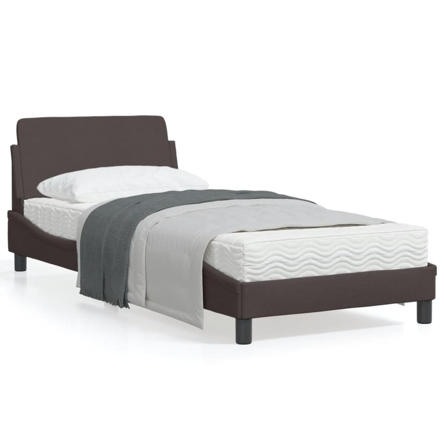 Bedframe Met Hoofdbord Stof Donkerbruin 90X190 Cm