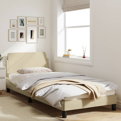Bedframe Met Hoofdbord Stof Crèmekleurig 90X190 Cm