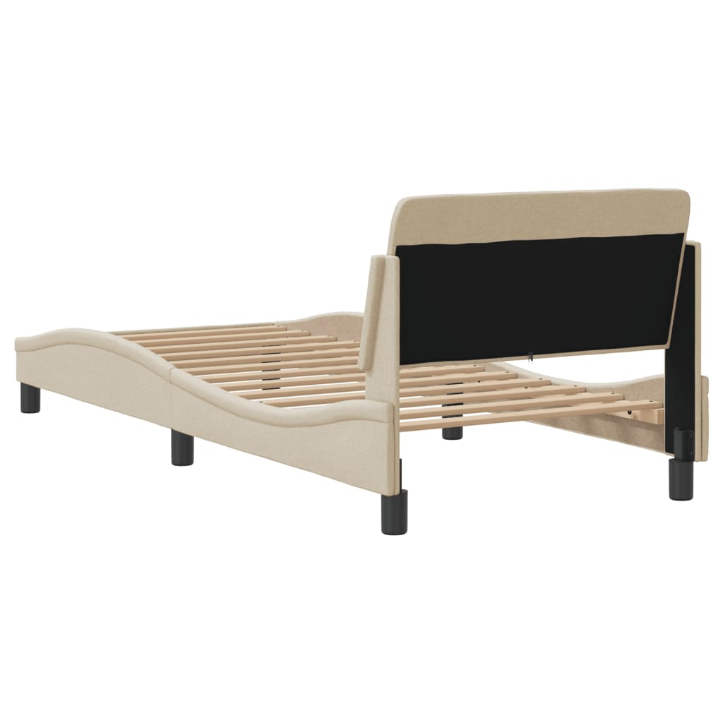 Bedframe Met Hoofdbord Stof Crèmekleurig 90X190 Cm
