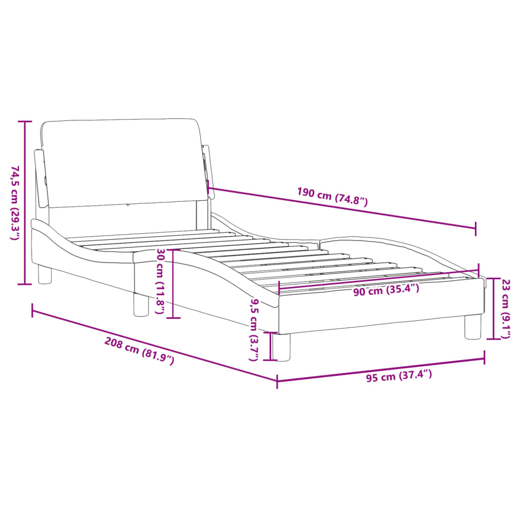 Bedframe met hoofdeinde "Dover" 90x190 cm stof blauw