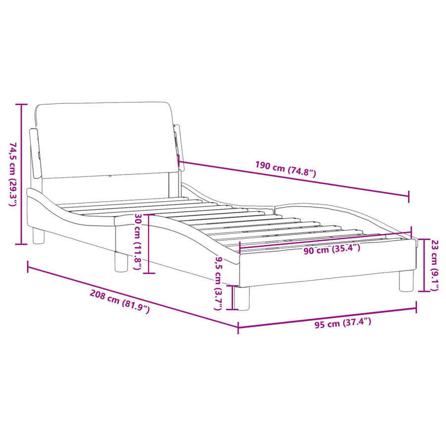 Bedframe met hoofdeinde "Dover" 90x190 cm stof blauw