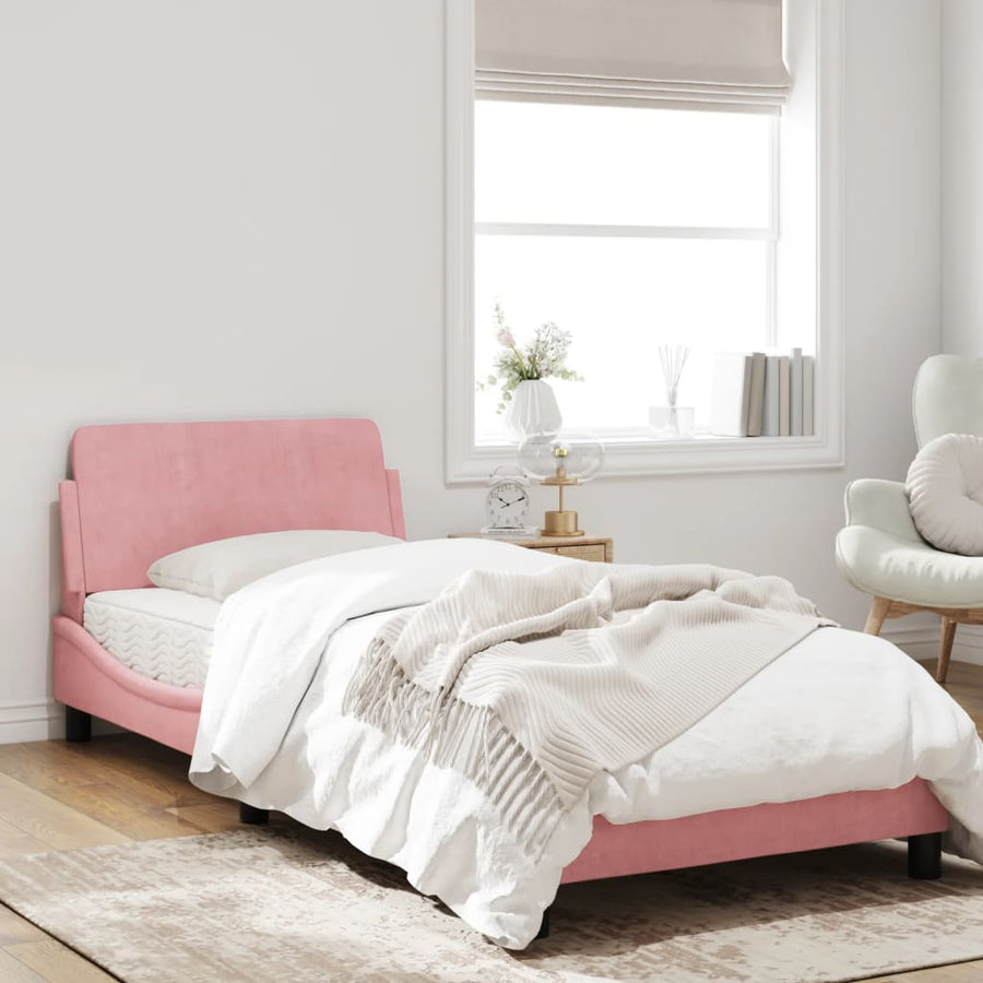 Bedframe Met Hoofdeinde Fluweel Roze 90X190 Cm