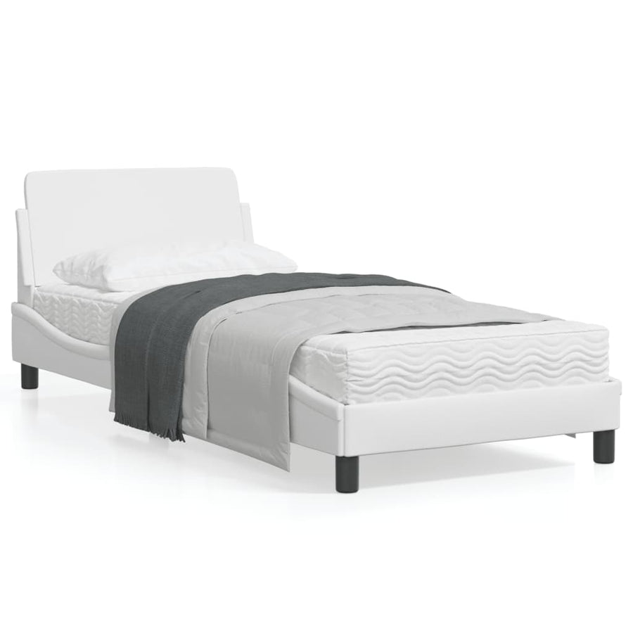 Bedframe Met Hoofdbord Kunstleer Wit 90X190 Cm