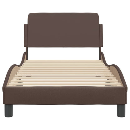 Bedframe Met Hoofdbord Kunstleer Bruin 90X190 Cm
