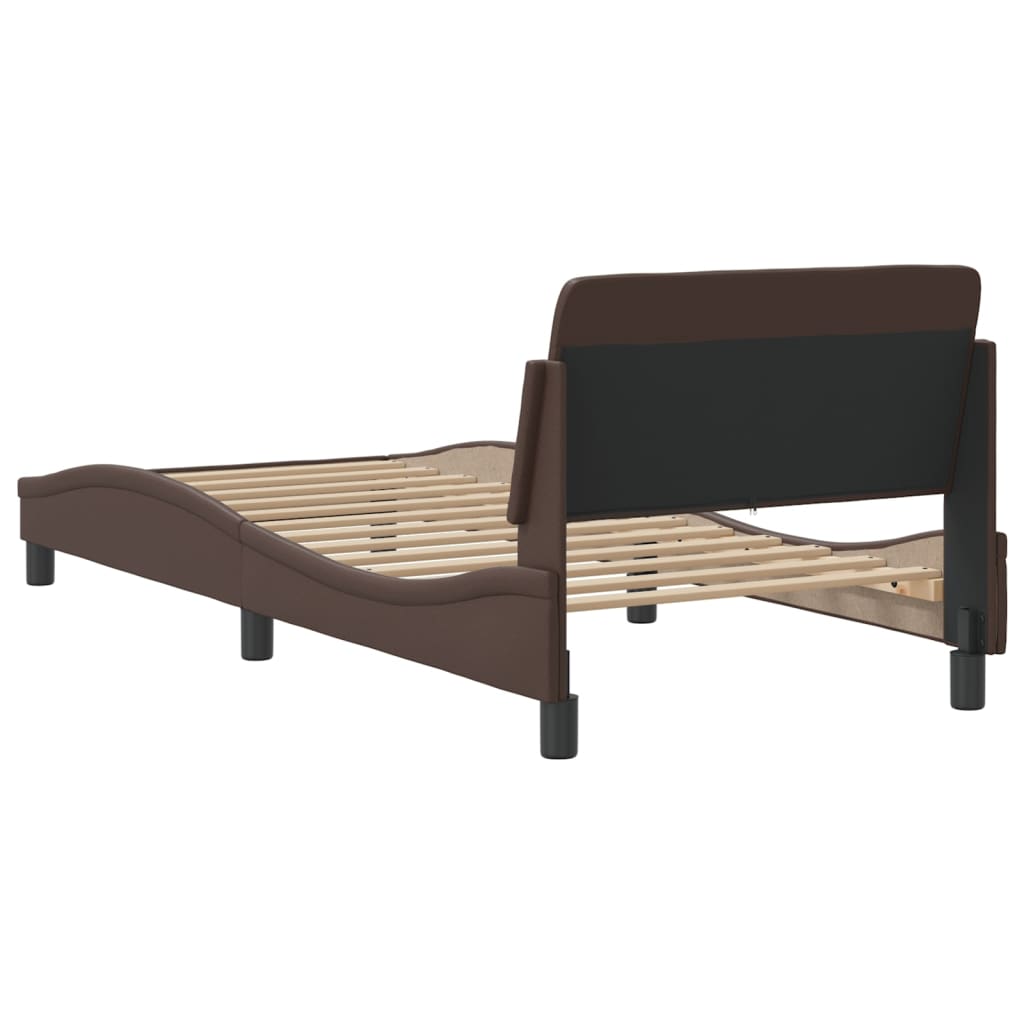 Bedframe Met Hoofdbord Kunstleer Bruin 90X190 Cm