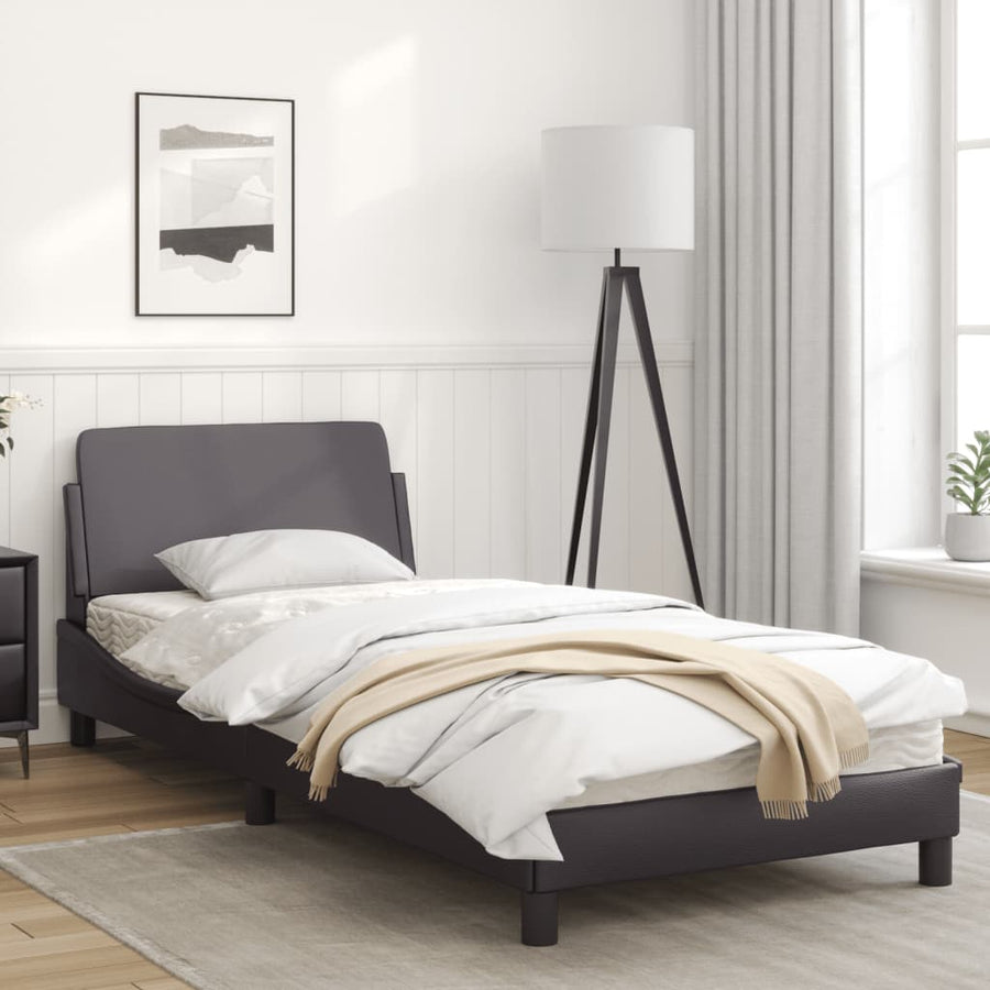 Bedframe Met Hoofdbord Kunstleer Grijs 90X190 Cm
