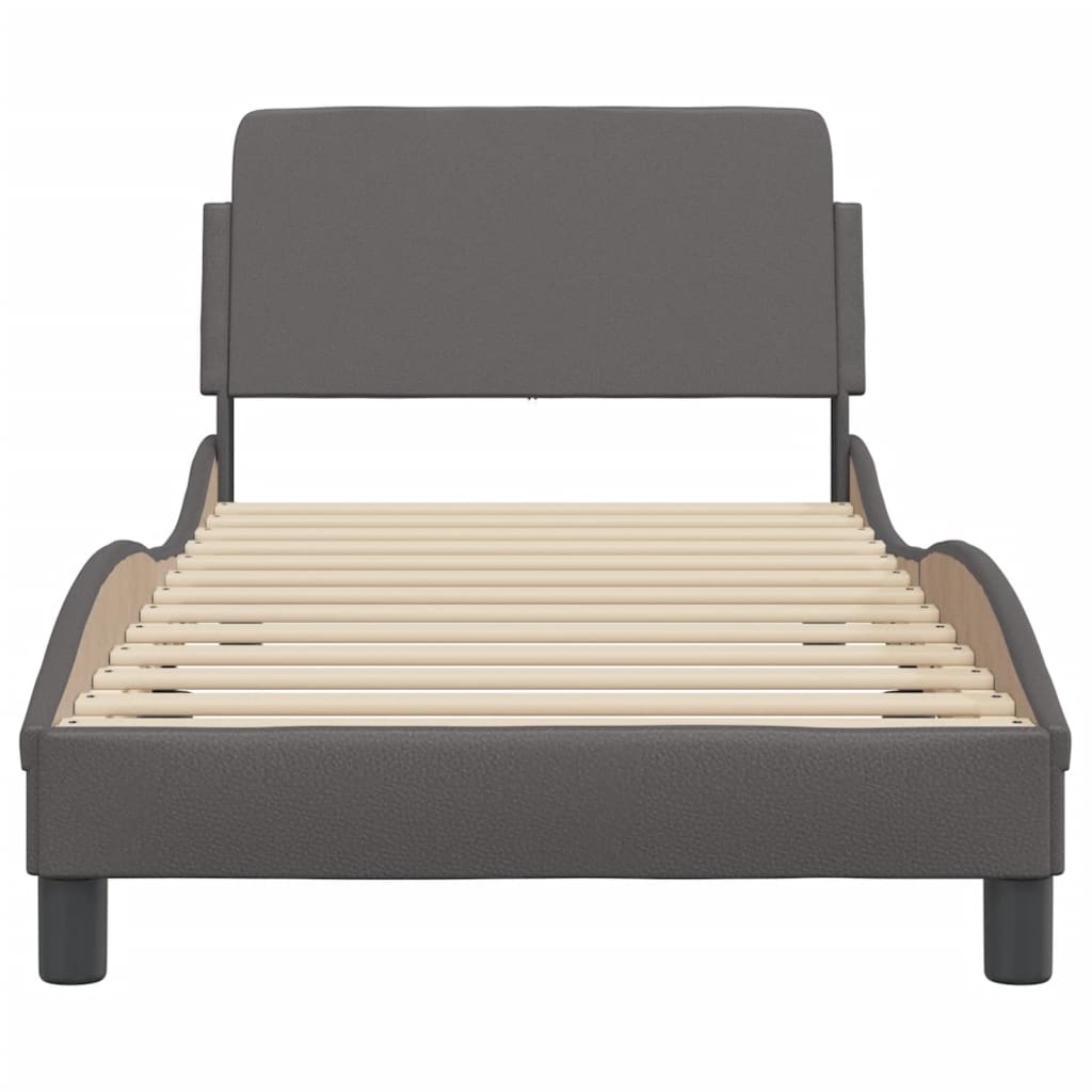 Bedframe Met Hoofdbord Kunstleer Grijs 90X190 Cm