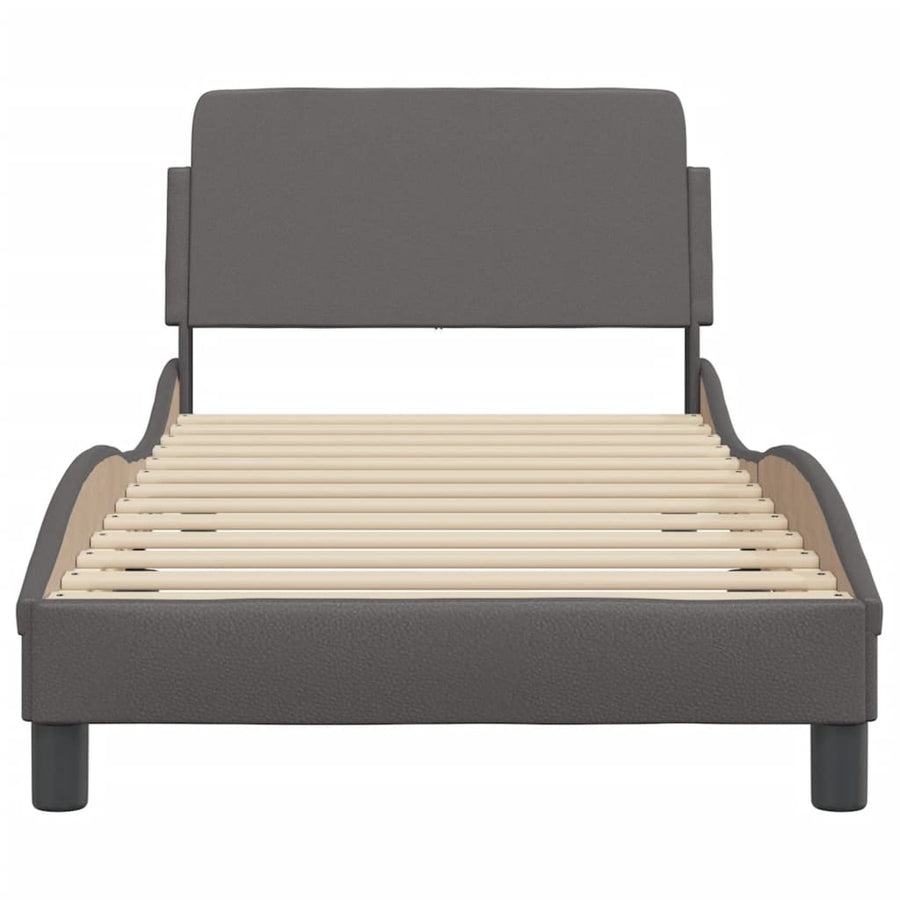 Bedframe Met Hoofdbord Kunstleer Grijs 90X190 Cm