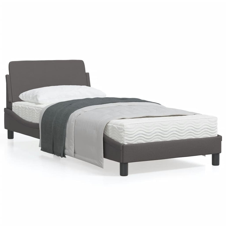 Bedframe Met Hoofdbord Kunstleer Grijs 90X190 Cm