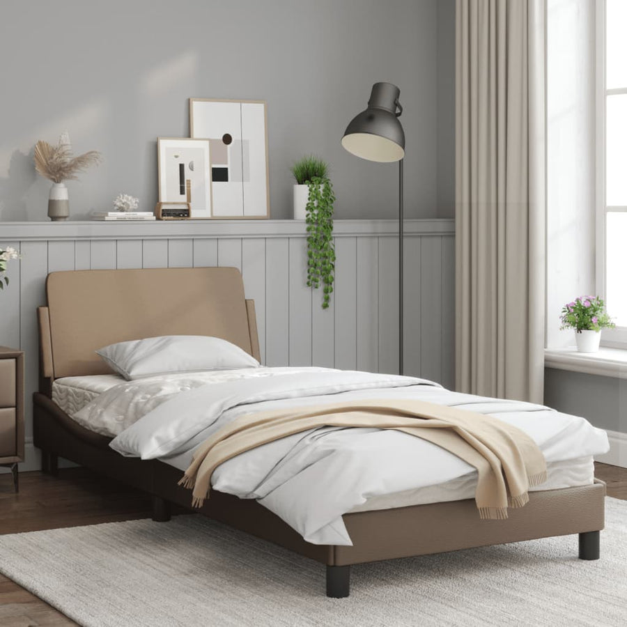 Bedframe Met Hoofdbord Kunstleer Cappucinnokleurig 90X190 Cm