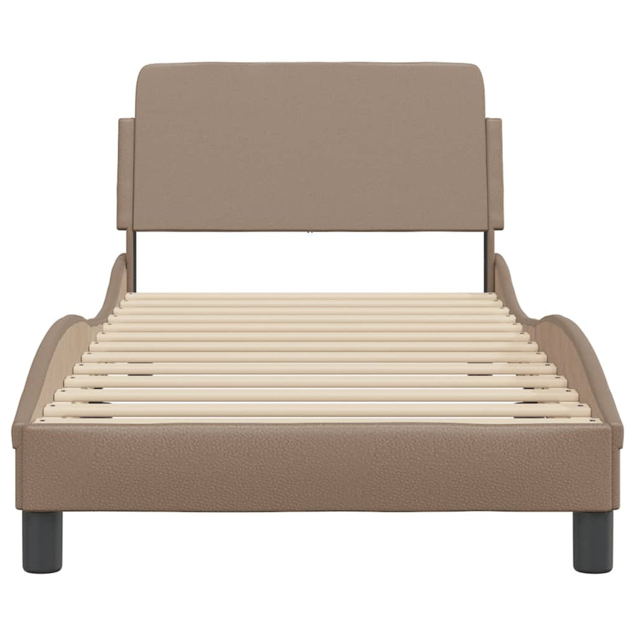 Bedframe Met Hoofdbord Kunstleer Cappucinnokleurig 90X190 Cm