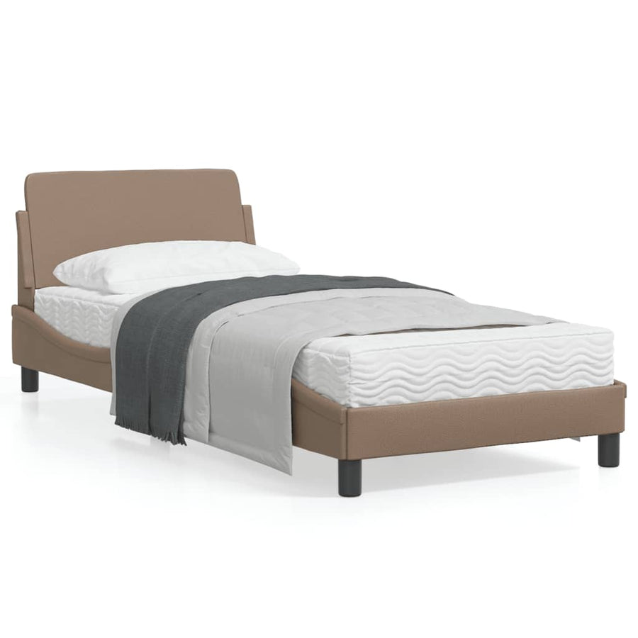 Bedframe Met Hoofdbord Kunstleer Cappucinnokleurig 90X190 Cm