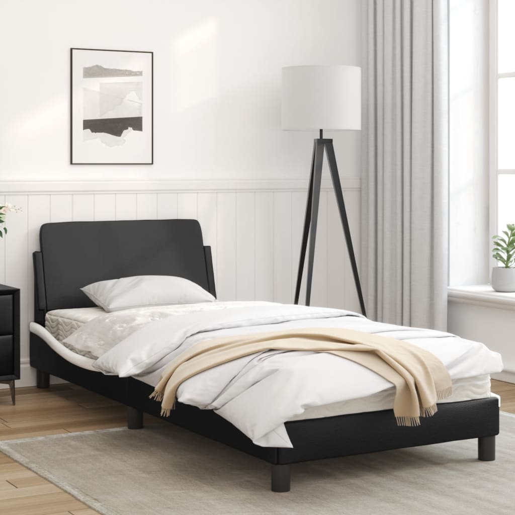 Bedframe Met Hoofdbord Kunstleer Zwart En Wit 90X190 Cm