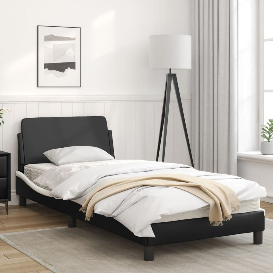 Bedframe Met Hoofdbord Kunstleer Zwart En Wit 90X190 Cm