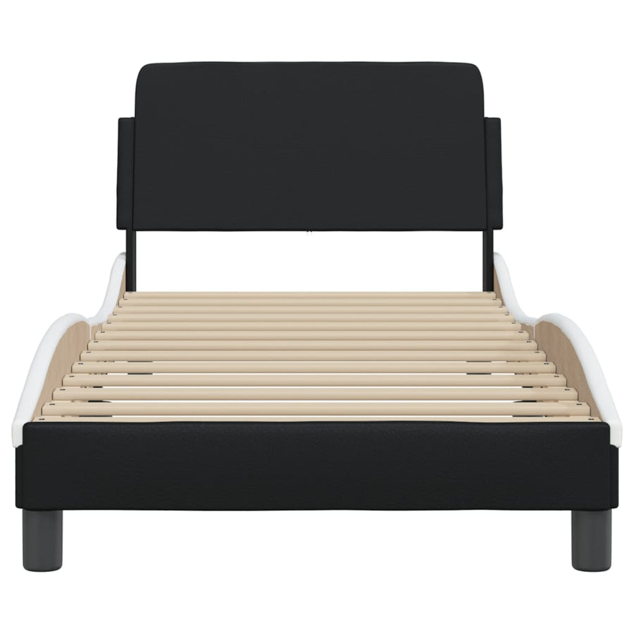 Bedframe Met Hoofdbord Kunstleer Zwart En Wit 90X190 Cm