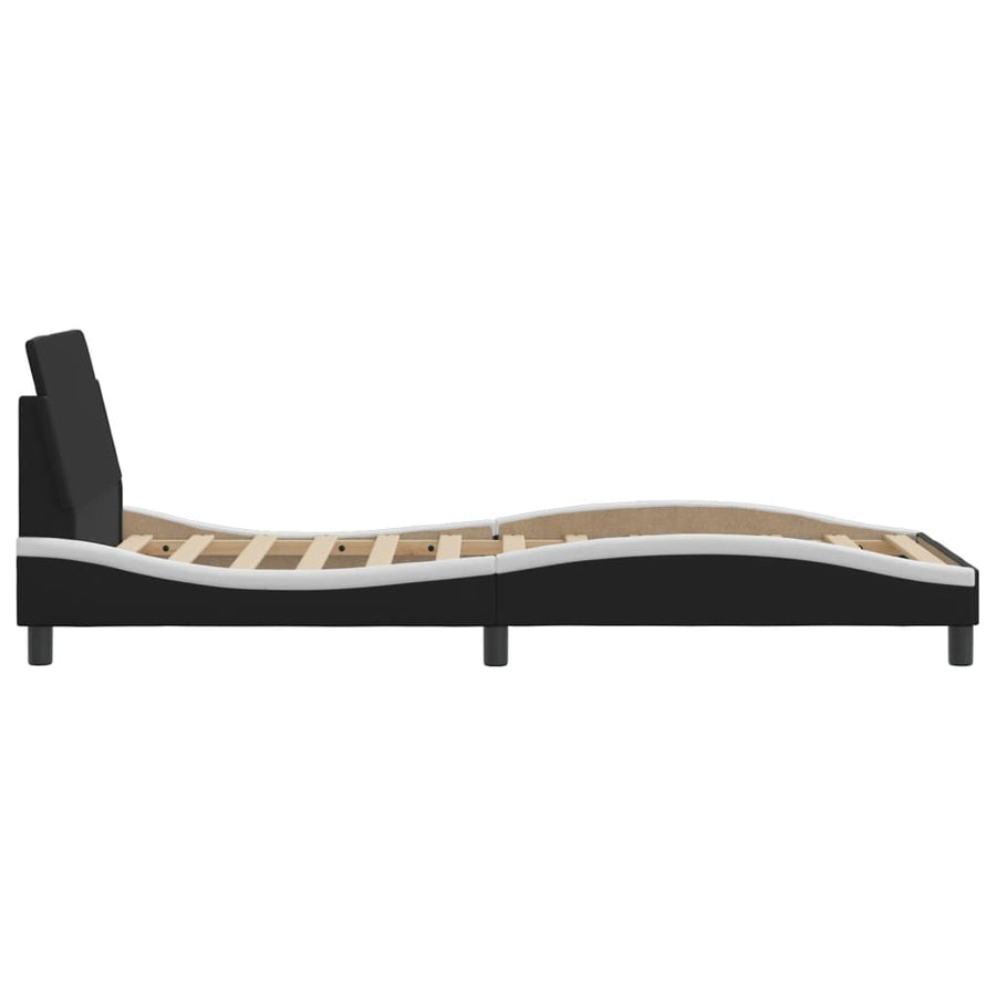 Bedframe Met Hoofdbord Kunstleer Zwart En Wit 90X190 Cm