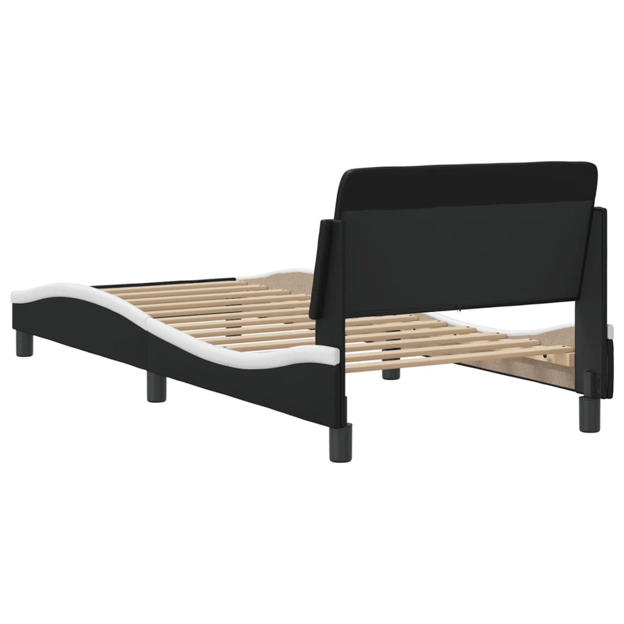 Bedframe Met Hoofdbord Kunstleer Zwart En Wit 90X190 Cm