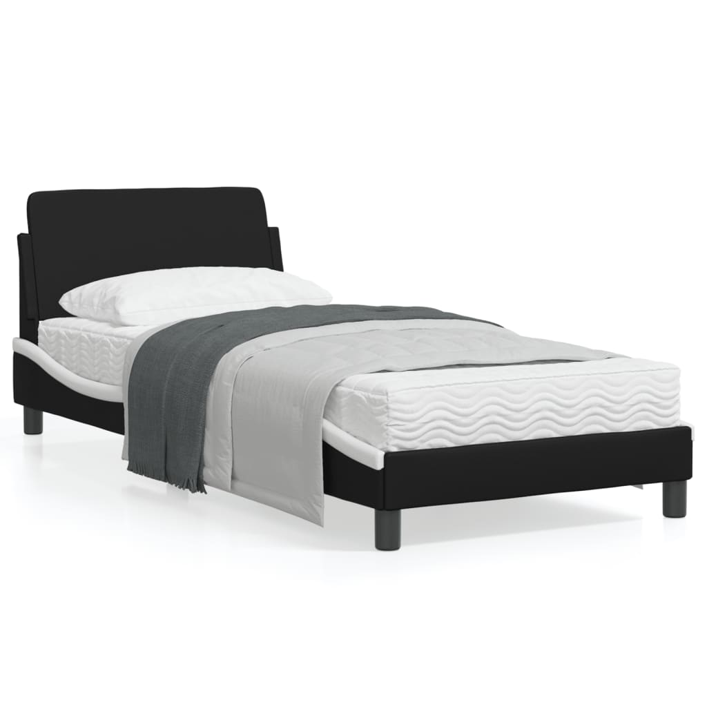 Bedframe Met Hoofdbord Kunstleer Zwart En Wit 90X190 Cm