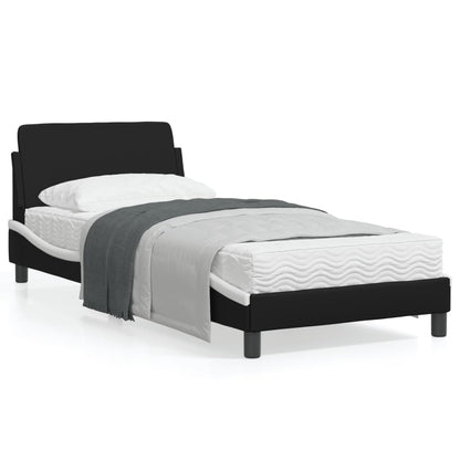 Bedframe Met Hoofdbord Kunstleer Zwart En Wit 90X190 Cm