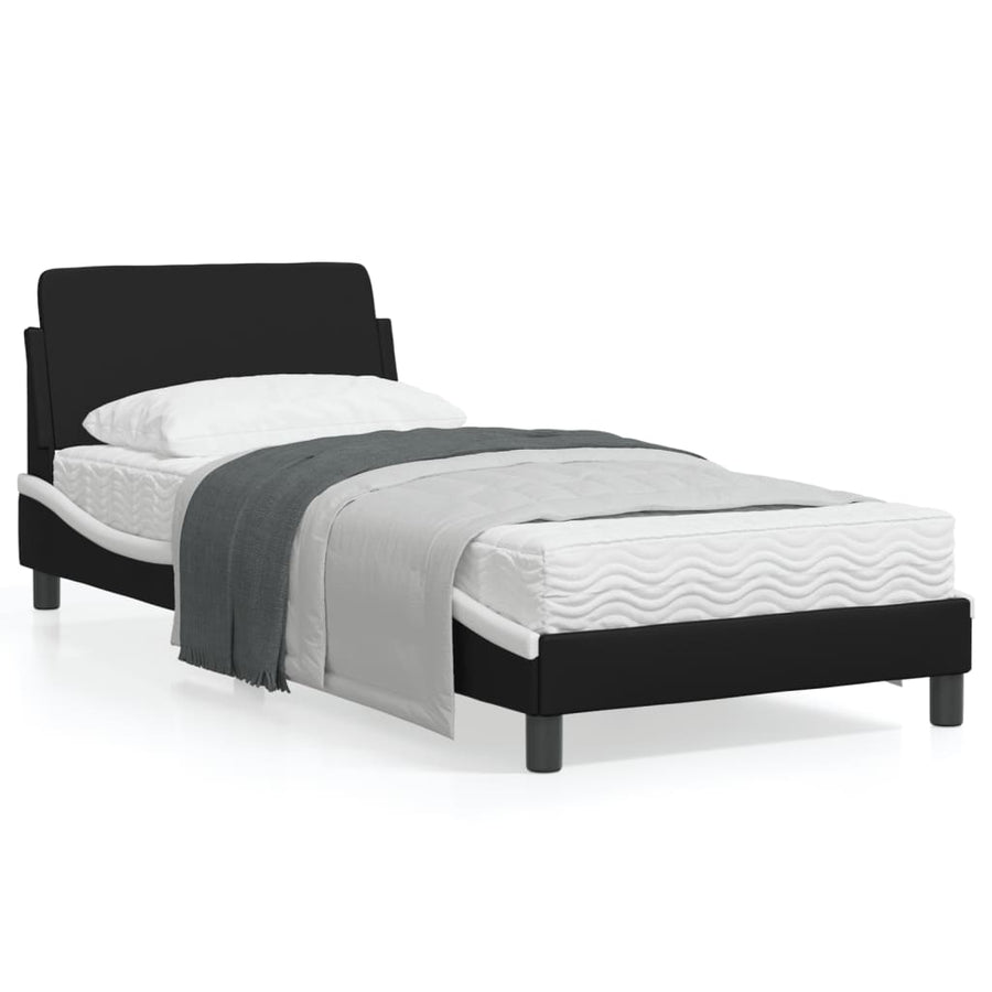 Bedframe Met Hoofdbord Kunstleer Zwart En Wit 90X190 Cm