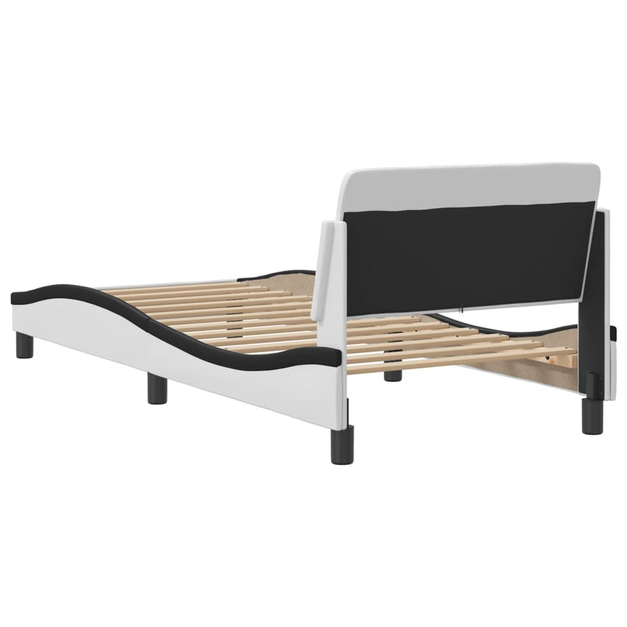 Bedframe Met Hoofdbord Kunstleer Zwart En Wit 90X190 Cm