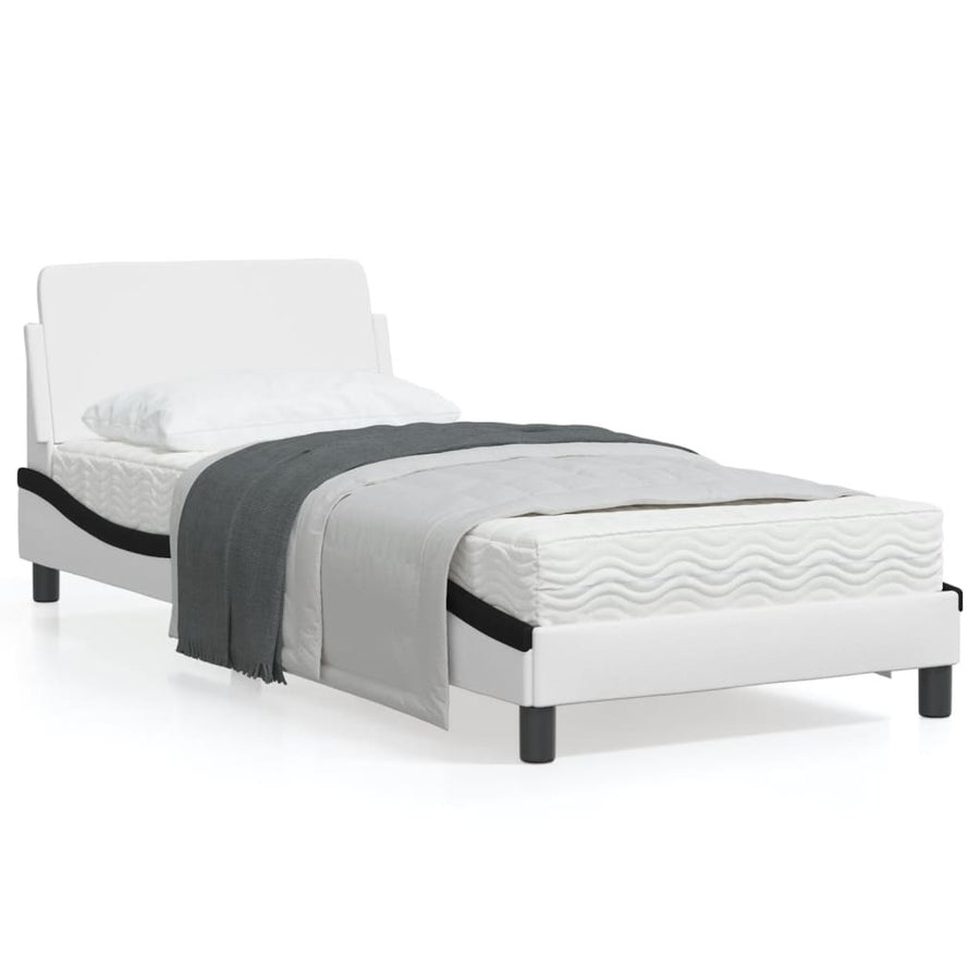 Bedframe Met Hoofdbord Kunstleer Zwart En Wit 90X190 Cm
