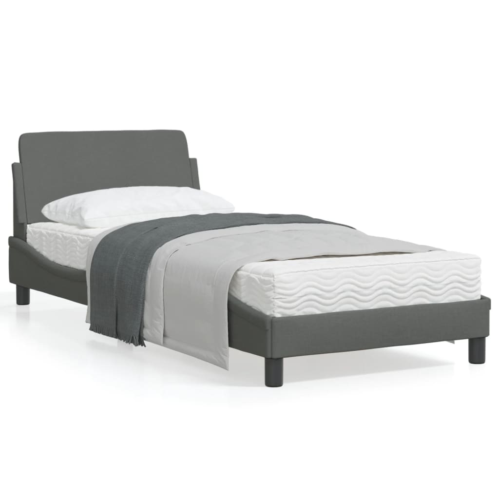Bedframe Met Hoofdbord Stof Donkergrijs 90X200 Cm