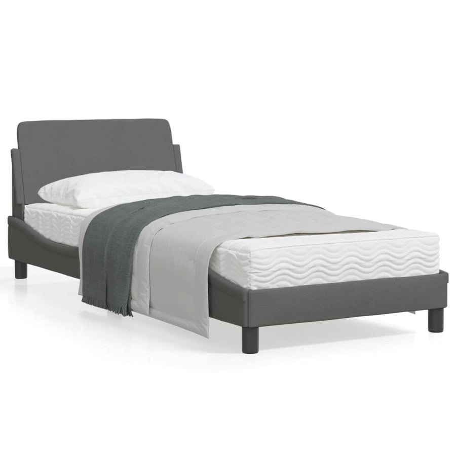 Bedframe Met Hoofdbord Stof Donkergrijs 90X200 Cm