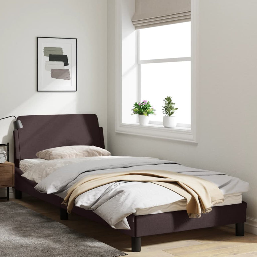 Bedframe Met Hoofdbord Stof Donkerbruin 90X200 Cm