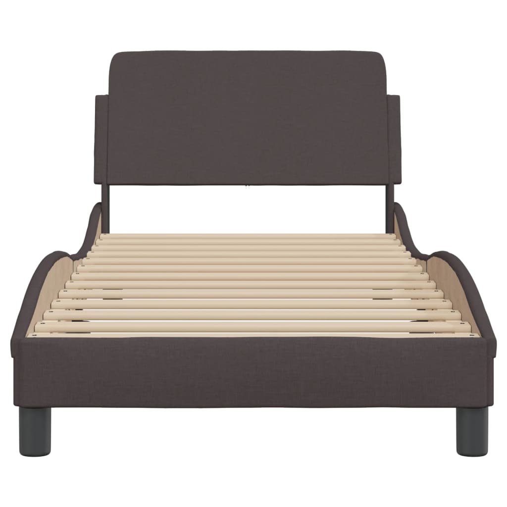 Bedframe Met Hoofdbord Stof Donkerbruin 90X200 Cm