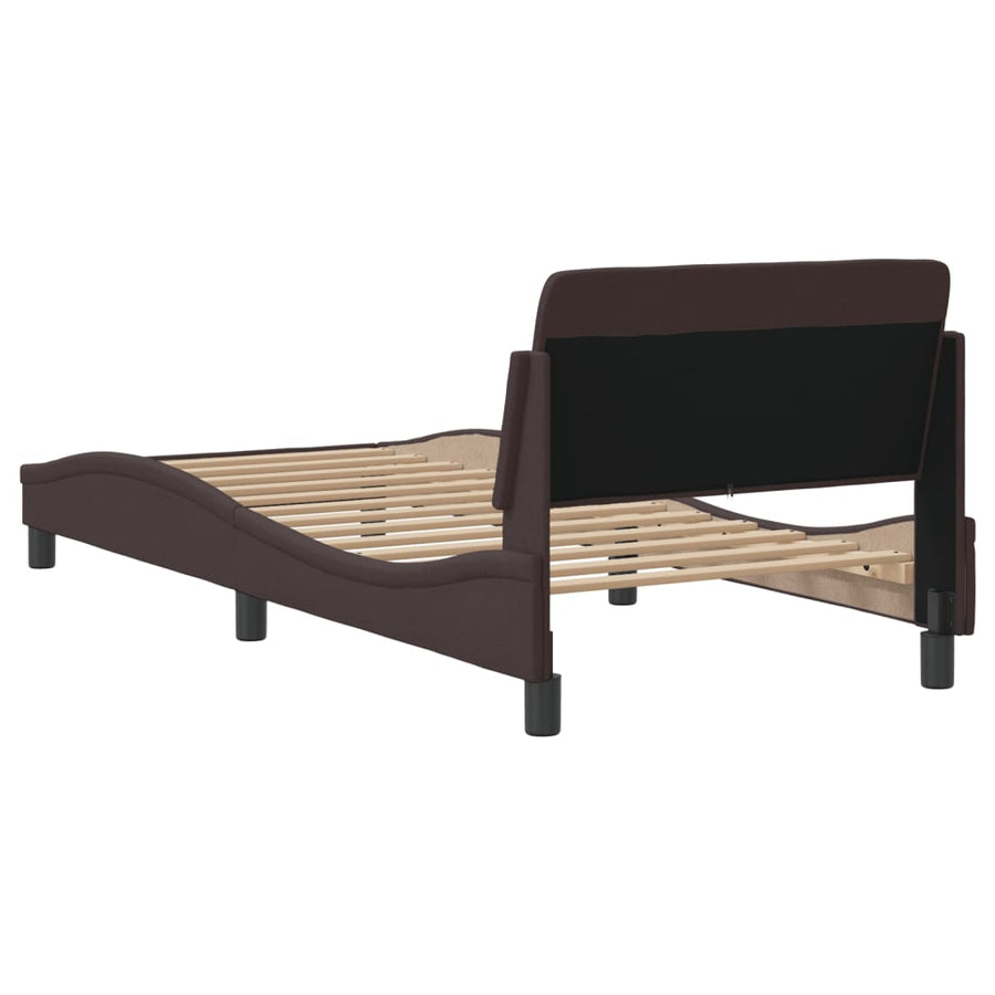 Bedframe Met Hoofdbord Stof Donkerbruin 90X200 Cm