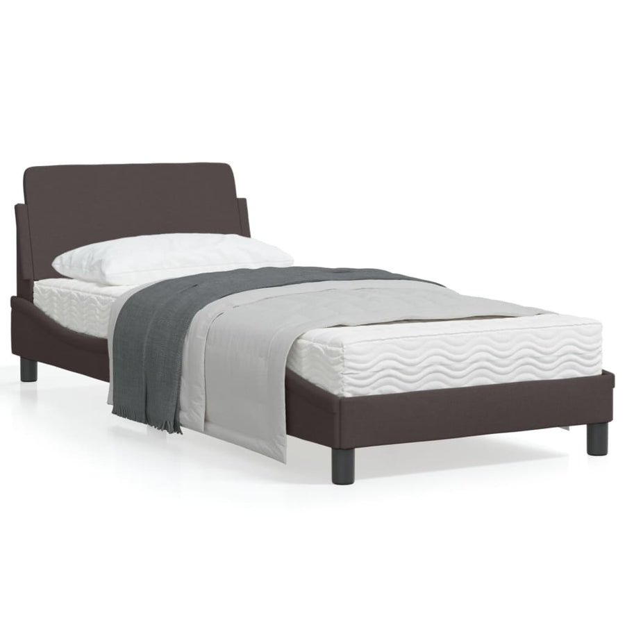 Bedframe Met Hoofdbord Stof Donkerbruin 90X200 Cm